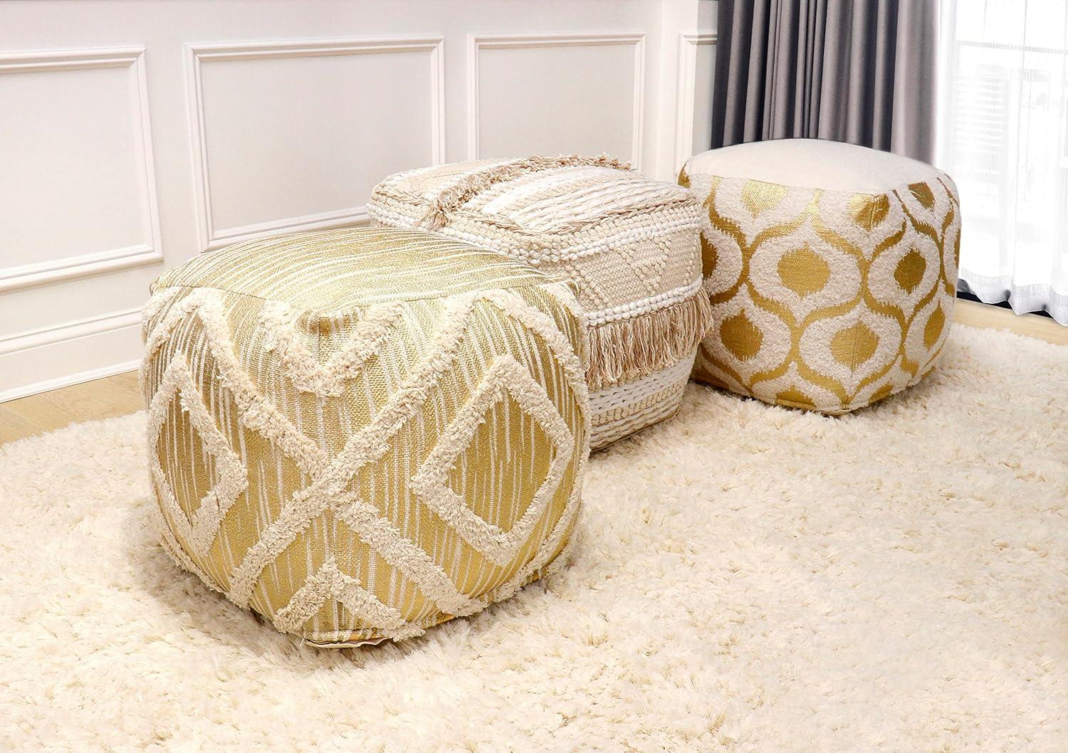 Grandcanyon Beige Cotton Square Pouf Ottoman