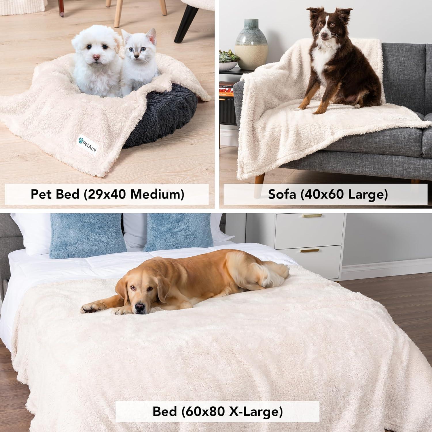 PetAmi Fluffy Dog Blanket for Pet Cat Puppy Kitten, Faux Shearling Soft Fleece Throw, Plush Reversible Washable Couch Cover