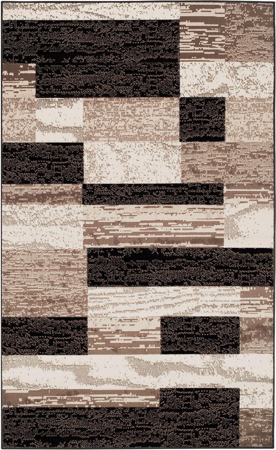 Superior 3' x 5' Area Rug For Living Room Bedroom, Rockwood Geometric Indoor Rugs, Chocolate