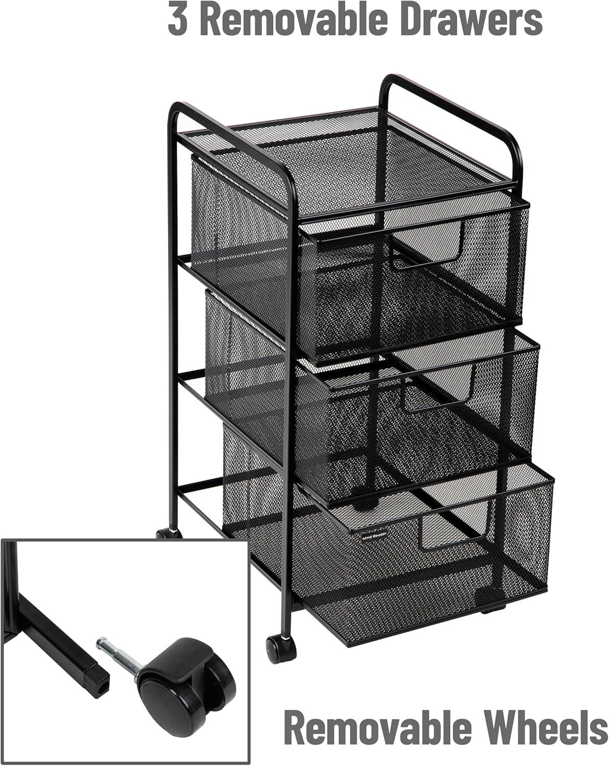 Mind Reader 3 Drawer Mesh Rolling Heavy Duty Multi-Purpose Cart