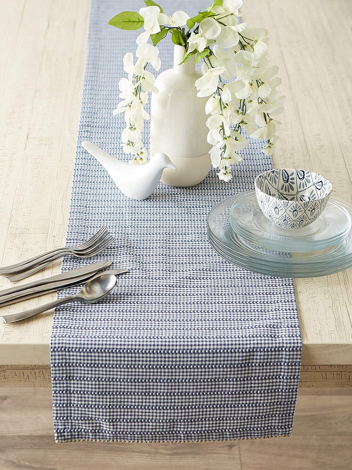 Contemporary Home Living 14" x 72" White and  French Blue Farmhouse Gingham Table Runner