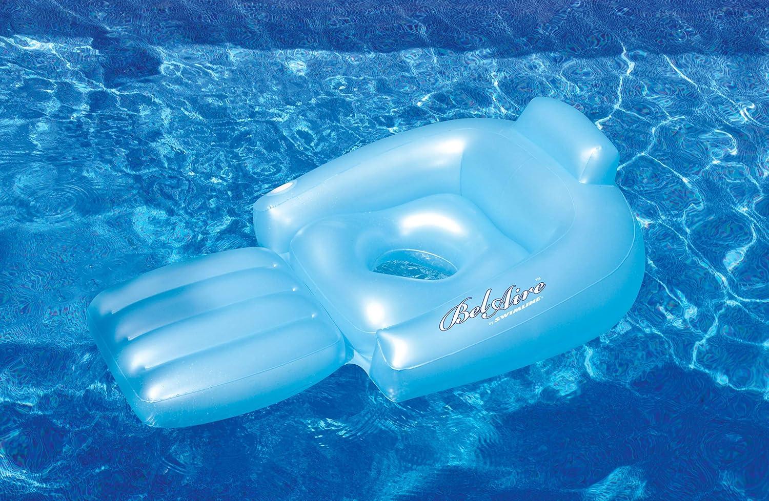 Swim Central 58.5" Inflatable Sky Blue Swimming Pool Lounger Float with Cup Holder