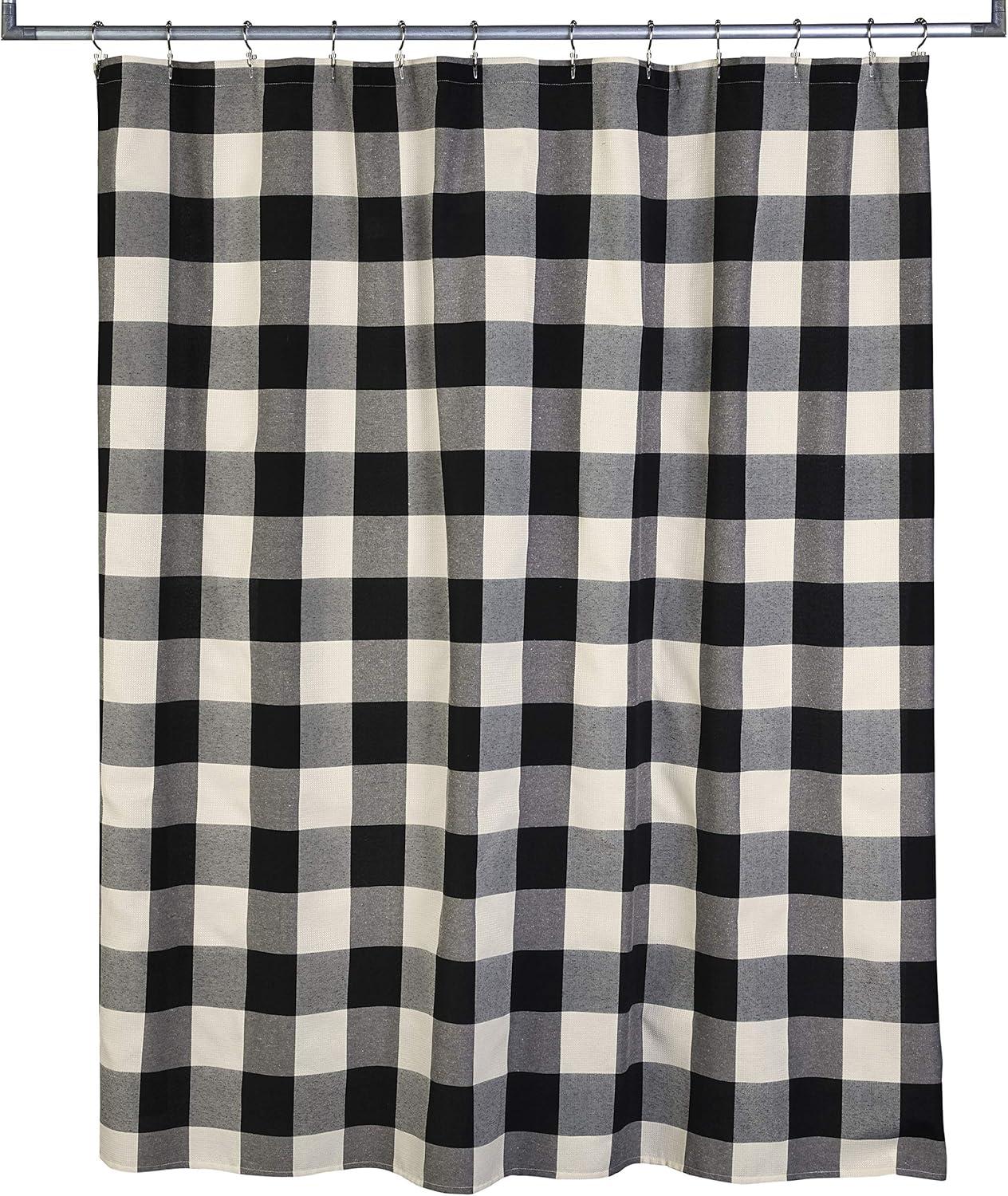 Grandin Shower Curtain Black/Natural - SKL Home: Check Pattern, Polyester & Cotton Blend, Machine Washable