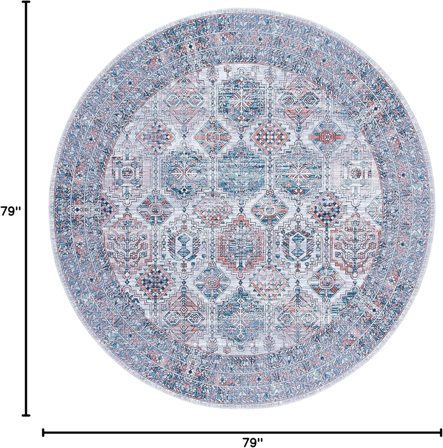 Serapi SEP520 Power Loomed Machine Washable Skid-Resistant Indoor Area Rug - Ivory/Rust - 6'7" Round - Safavieh