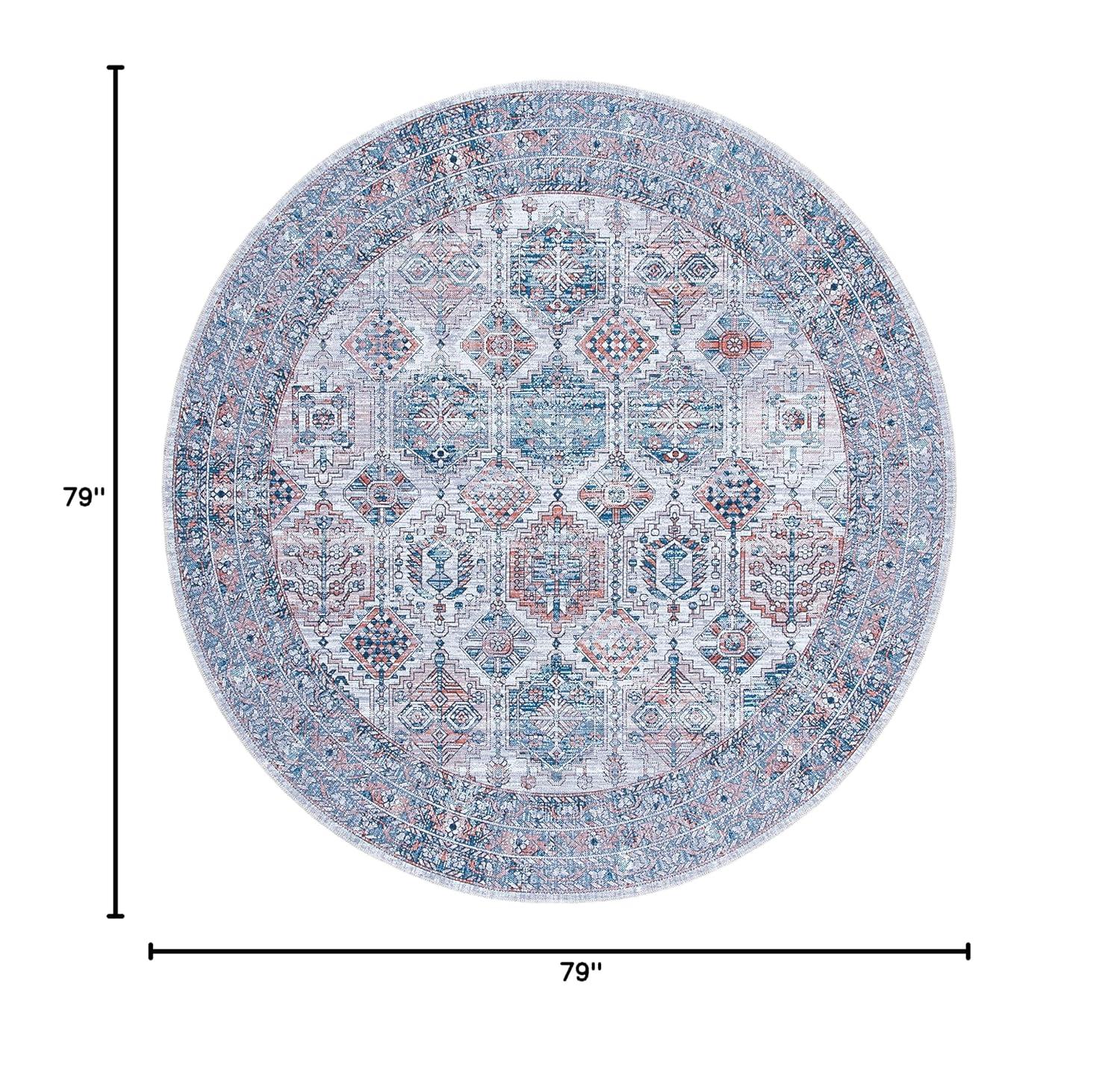 Serapi SEP520 Power Loomed Machine Washable Skid-Resistant Indoor Area Rug - Ivory/Rust - 6'7" Round - Safavieh