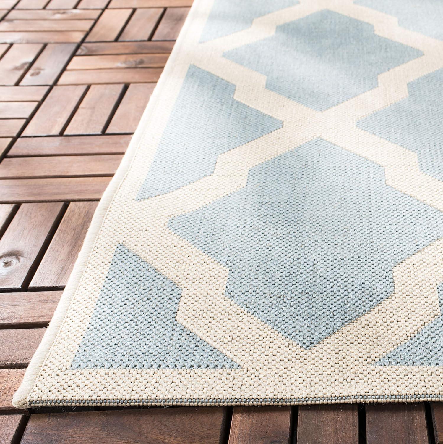 SAFAVIEH Beach House Loraine Trellis Indoor/Outdoor Area Rug Aqua/Cream, 5'3" x 7'6"