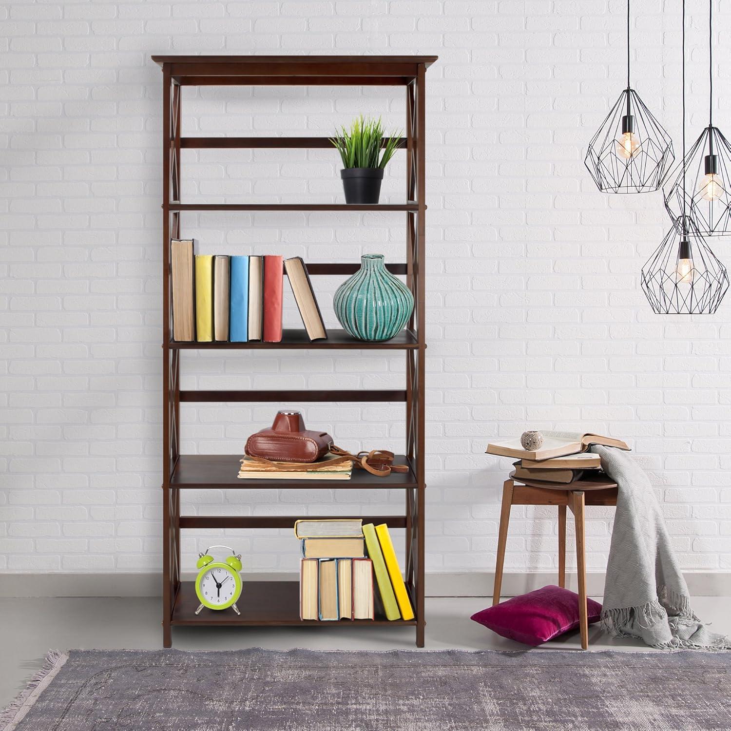 Montego Dark Walnut 5-Shelf Wood Bookcase