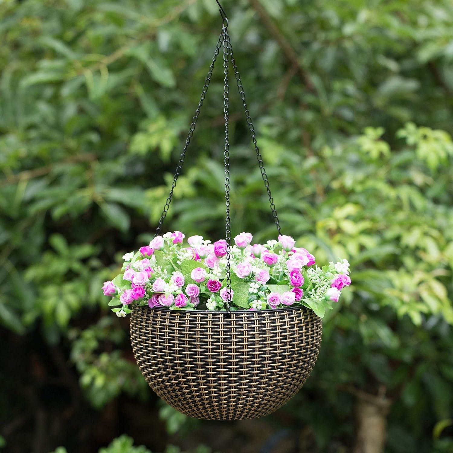 Gardenised 10" Self Watering Bronze Hanging Basket Flower Planter