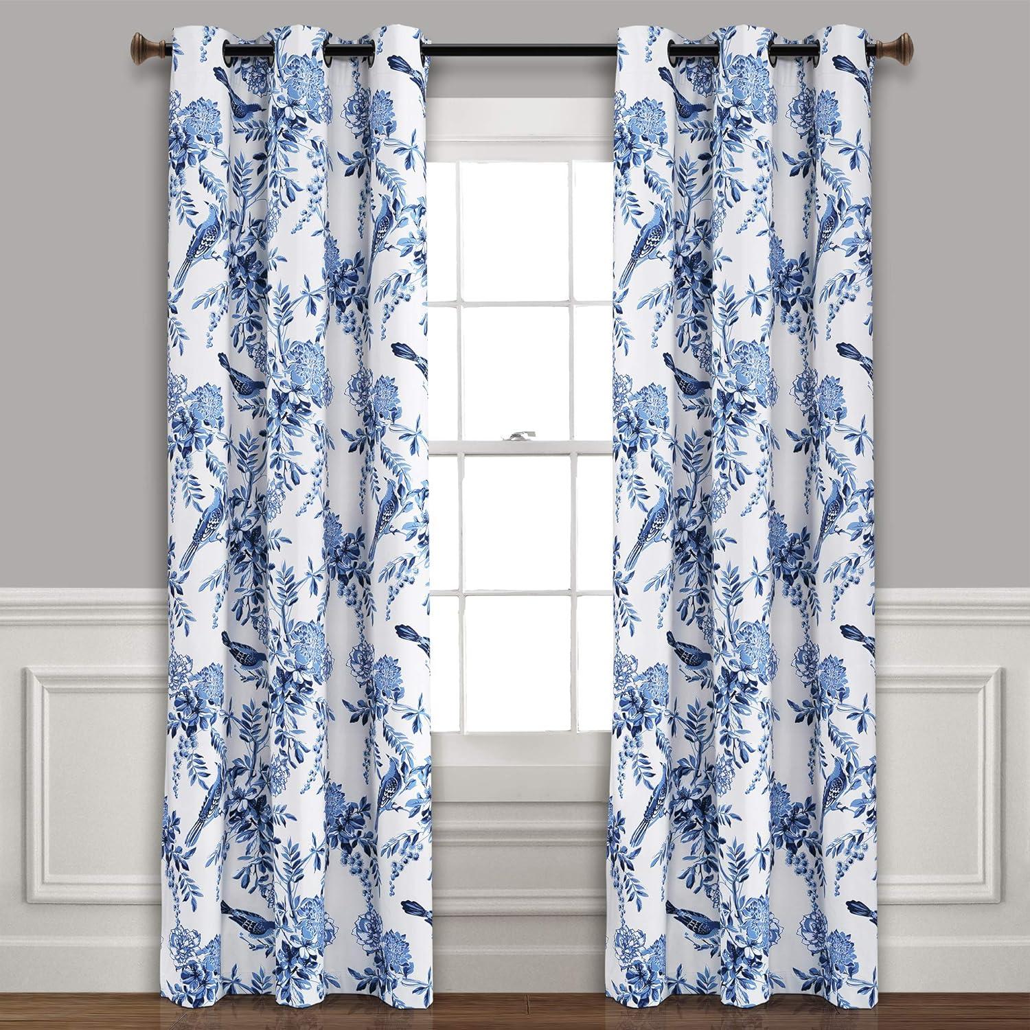 Farmhouse Bird And Flower Polyester Curtain Pair (Set of 2)