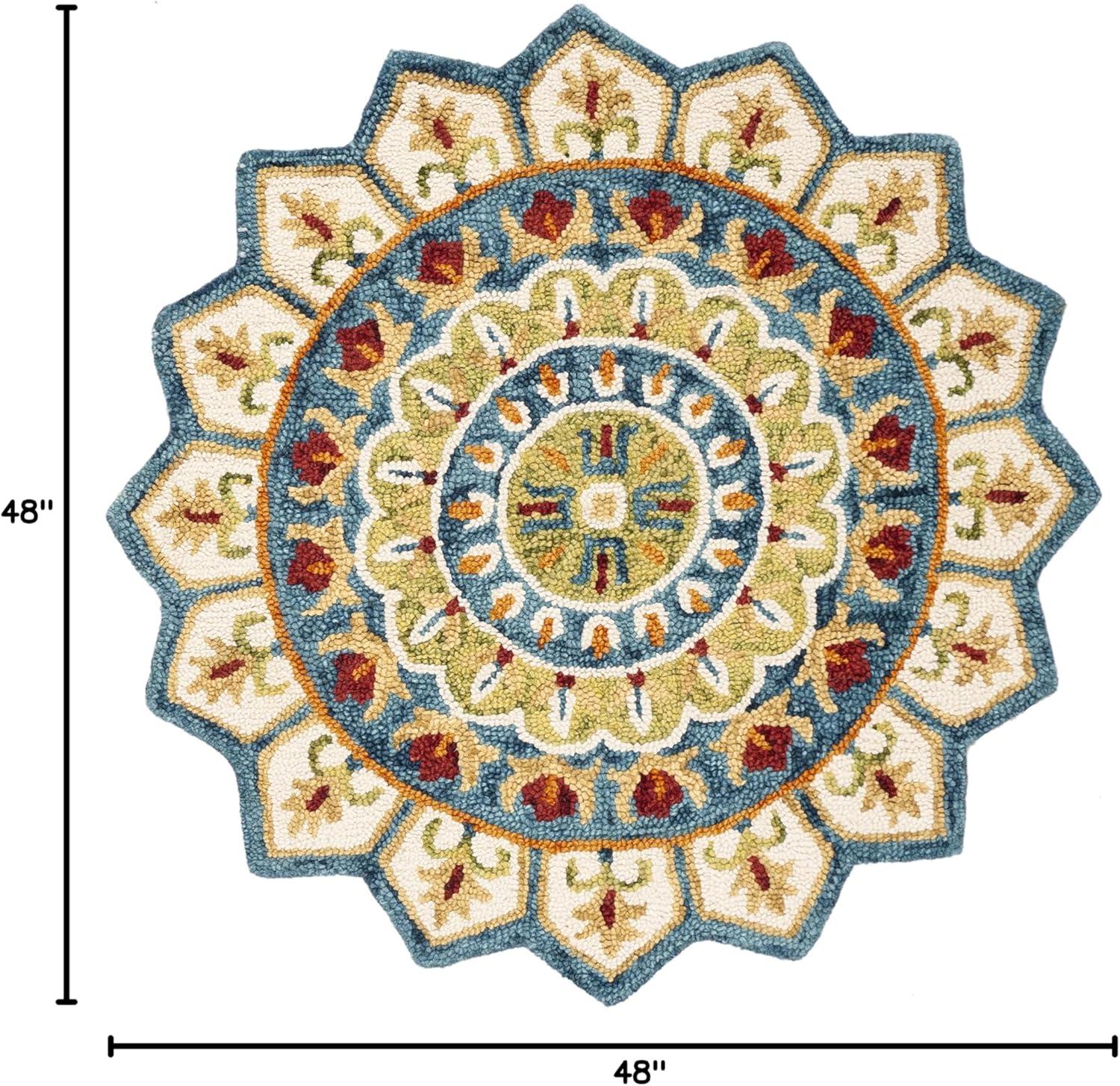 Novelty NOV605 Hand Tufted Area Rug - Ivory/Blue - 4' round - Safavieh.