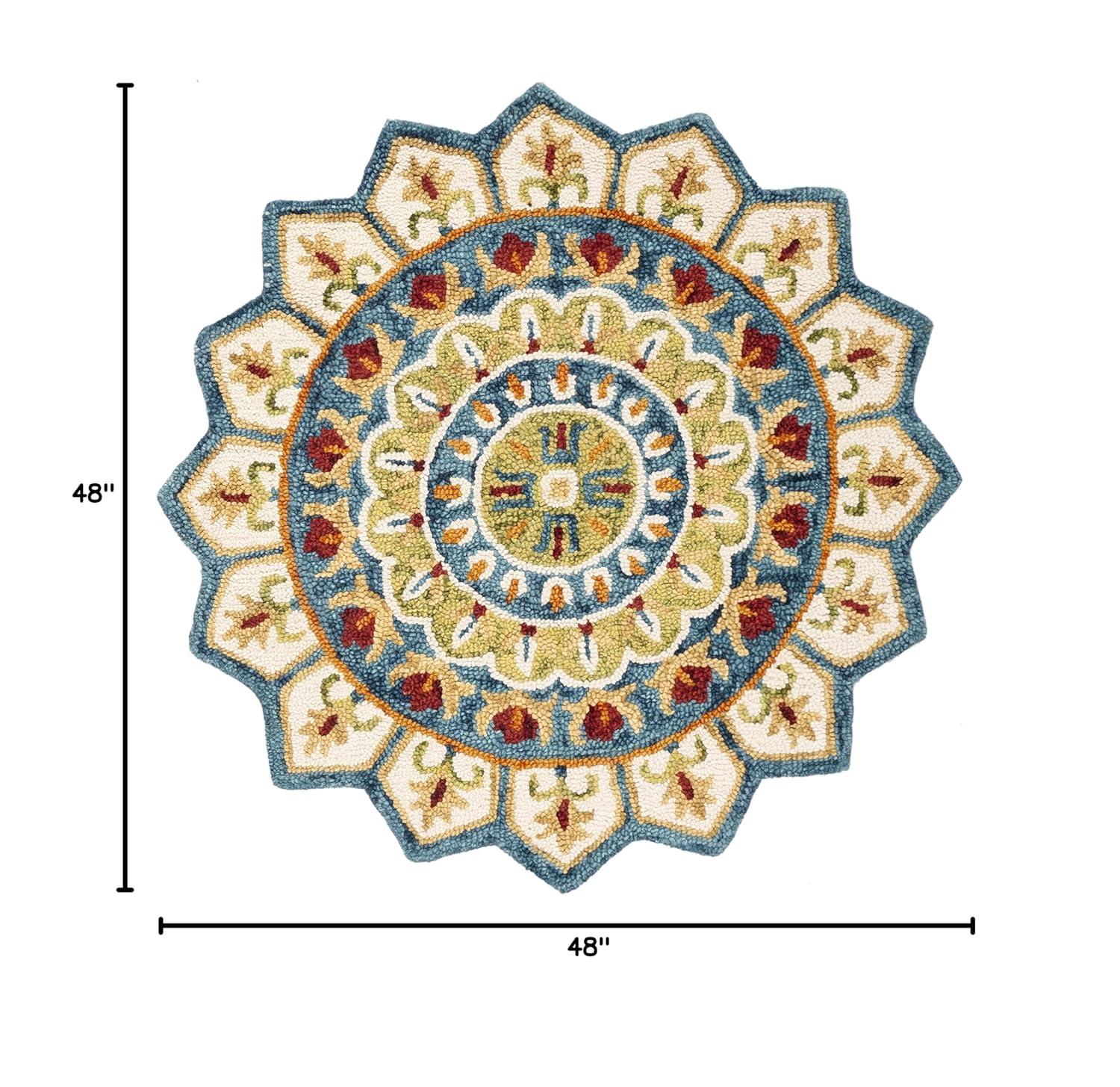 Novelty NOV605 Hand Tufted Area Rug - Ivory/Blue - 4' round - Safavieh.