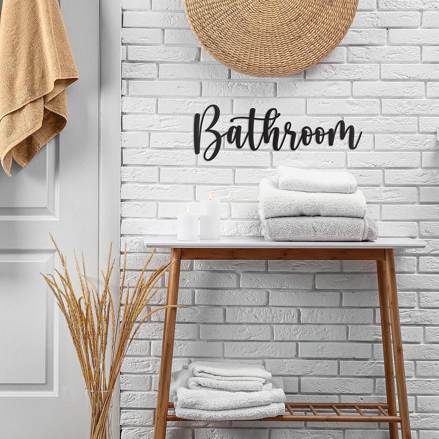 Vivegate Bathroom Letter Sign Wall Decor Metal Art - 16"x6" Farmhouse Bathroom Signs For Door Metal Cut Out Bathroom Signs Wall Decor From Durable Powder-coated Metal, Perfect For Home Farmhouse