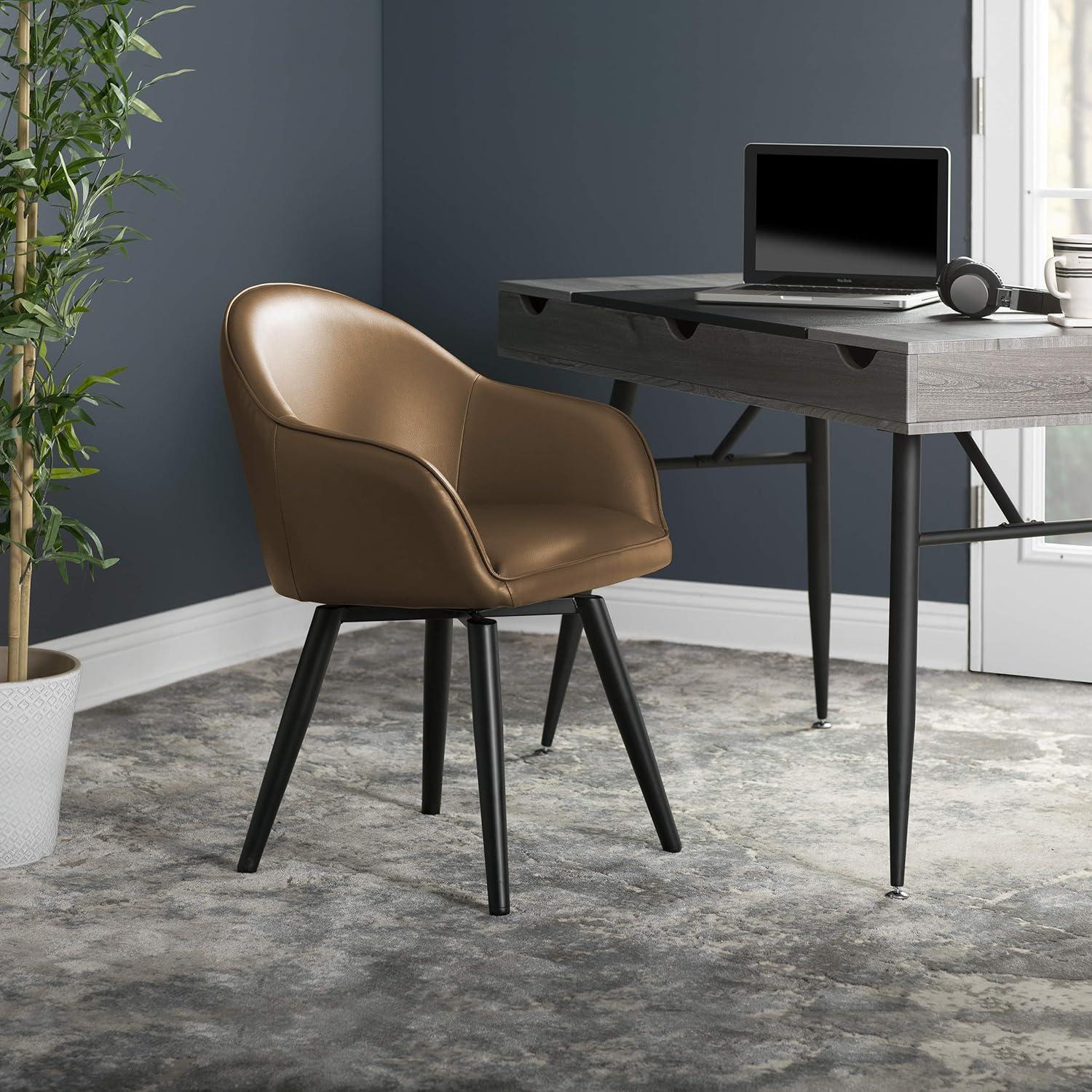 Dome Swivel Office/Dining/Guest Accent Chair with Arms Faux Leather Caramel Brown - Studio Designs Home