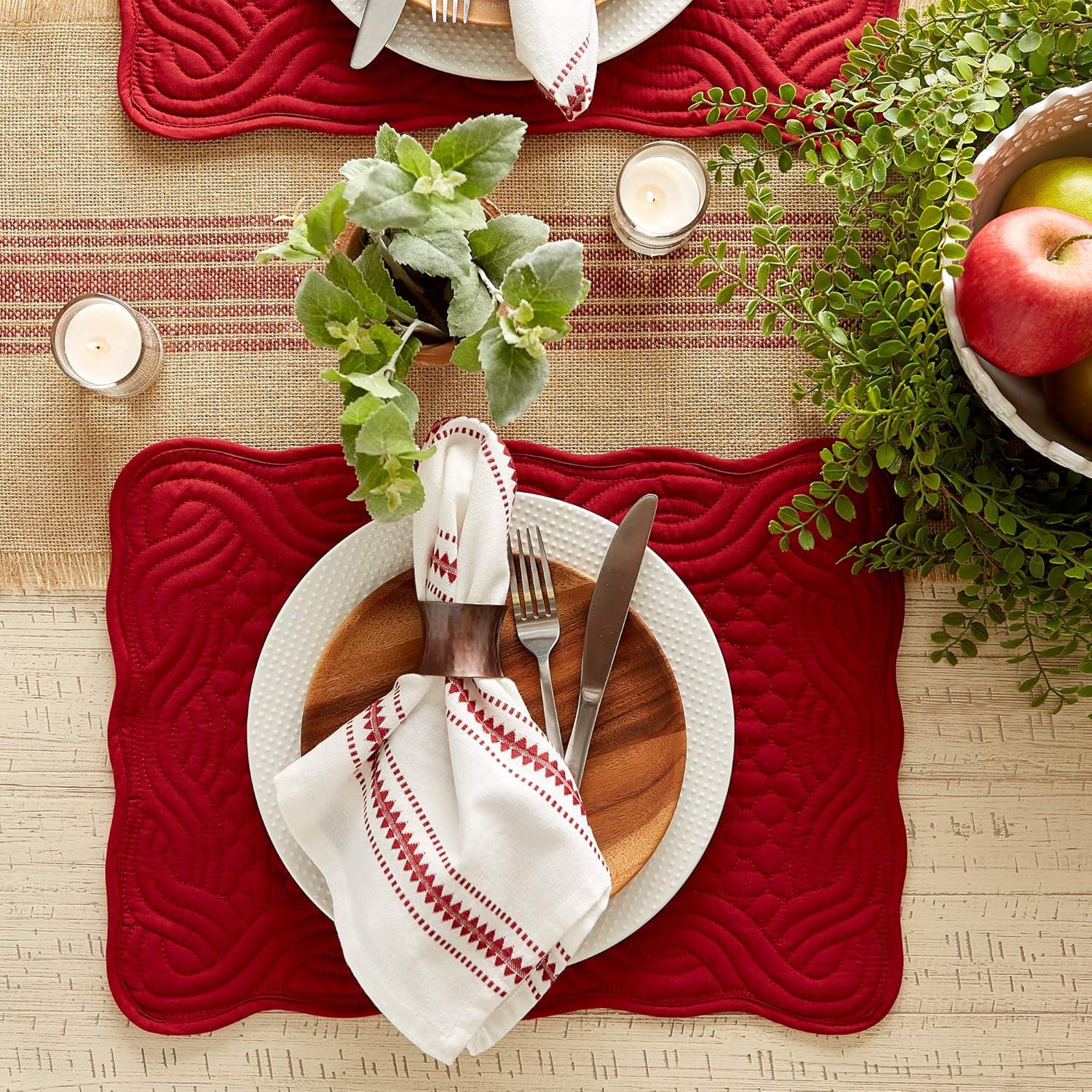 Cranberry Quilted Polyester Farmhouse 13x18" Placemat Set