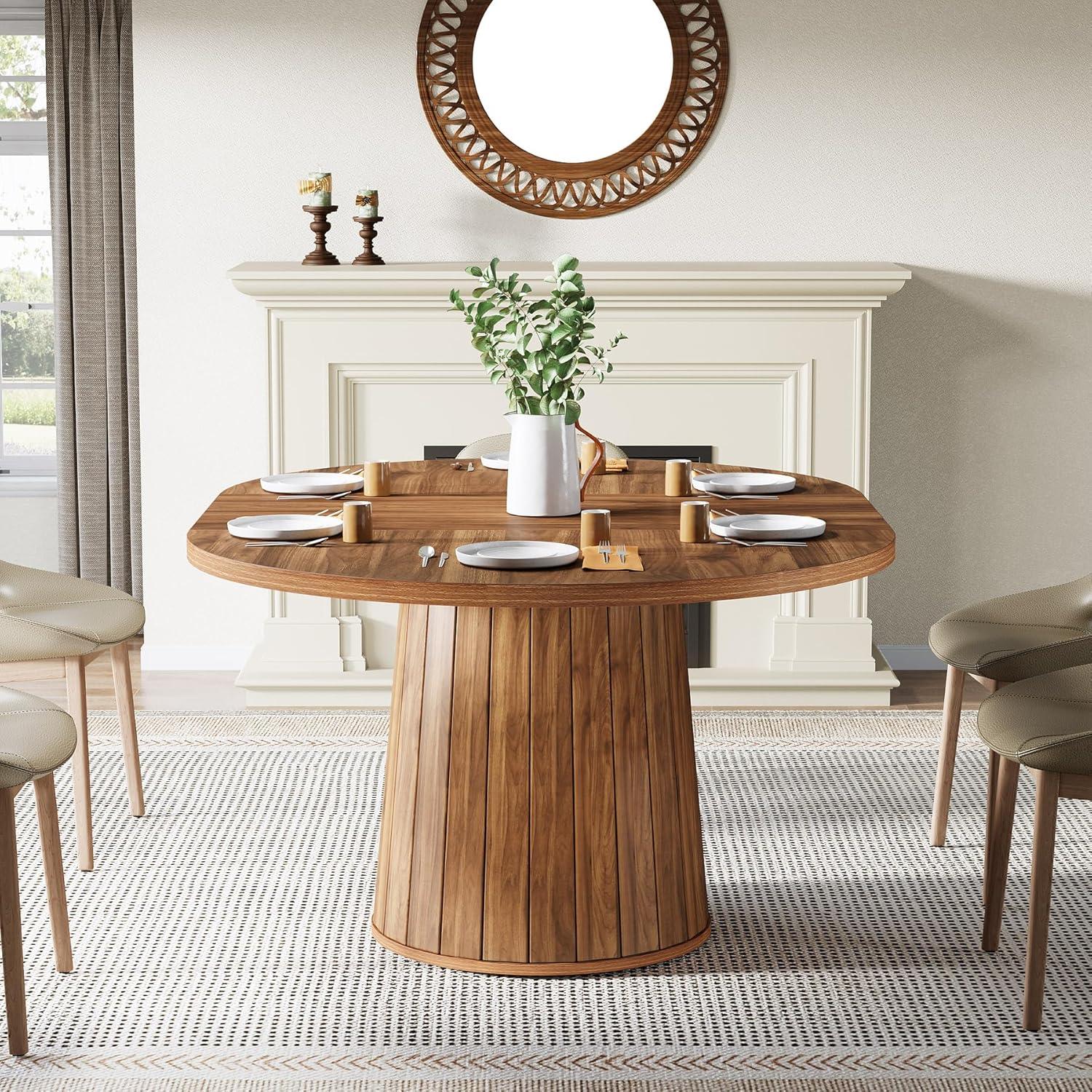 Millwood Pines 55 Inch Oval Dining Table With Wood Base For Dining Room, Kitchen