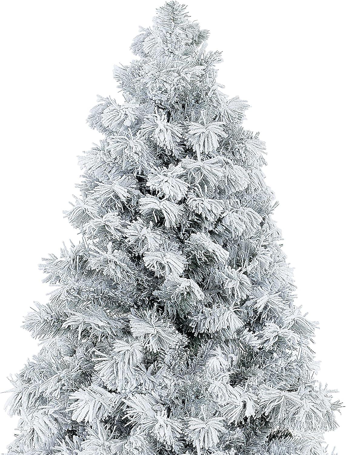 Naomi Home 7.5ft Snow Flocked Christmas Tree with Lights, Realistic Frosted Christmas Tree Prelit with 892 Branch Tips, 550 Warm Lights and Metal Stand, Aritificial Christmas Tree