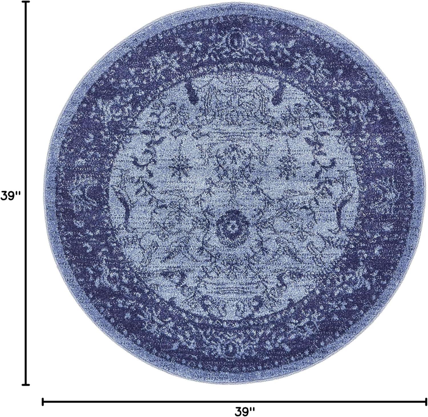 Unique Loom La Jolla Collection Area Rug - Floral (8' Round Blue/Navy Blue)