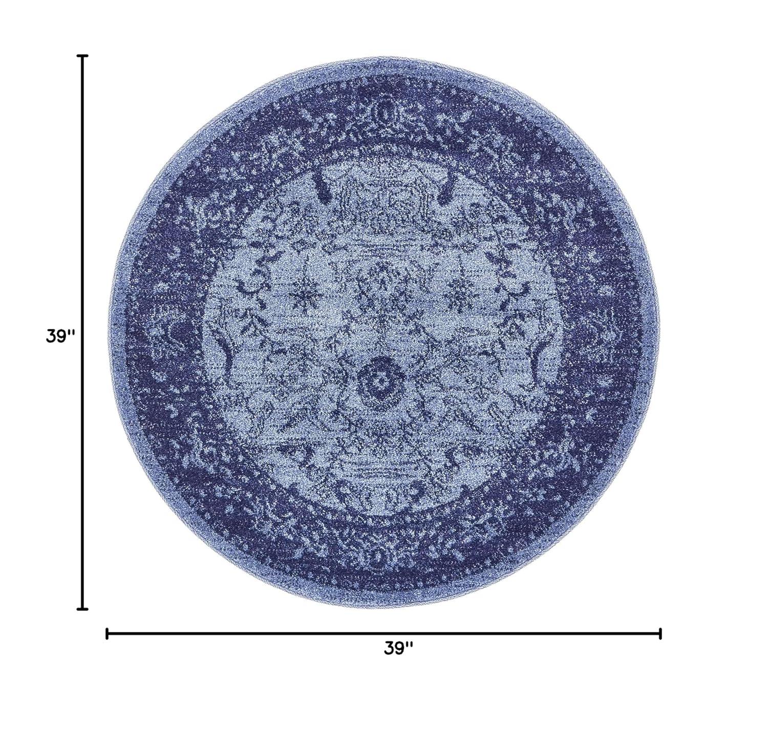 Unique Loom La Jolla Collection Area Rug - Floral (8' Round Blue/Navy Blue)