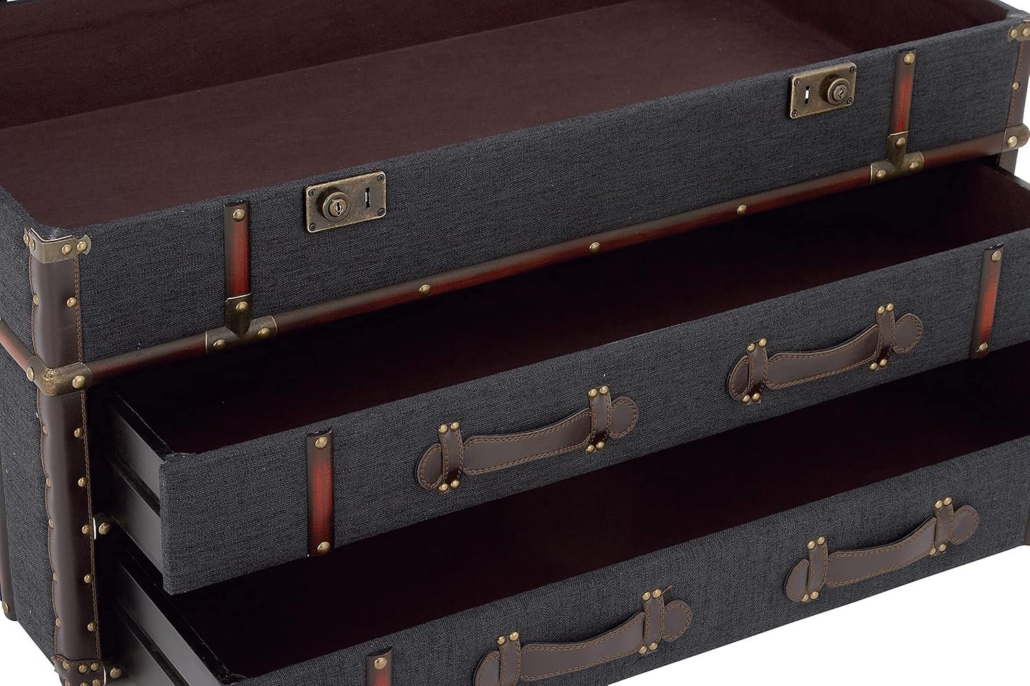 DecMode 24" x 13" Blue Linen Fabric Nesting Upholstered Trunk with Buckle Hinged Top, 3-Pieces