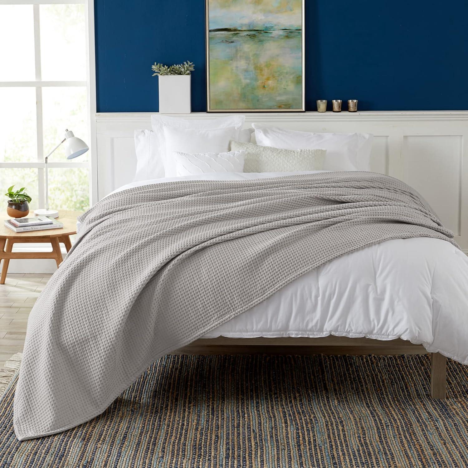 Market & Place 100% Cotton Waffle Weave Bed Blanket Full/Queen Light Grey