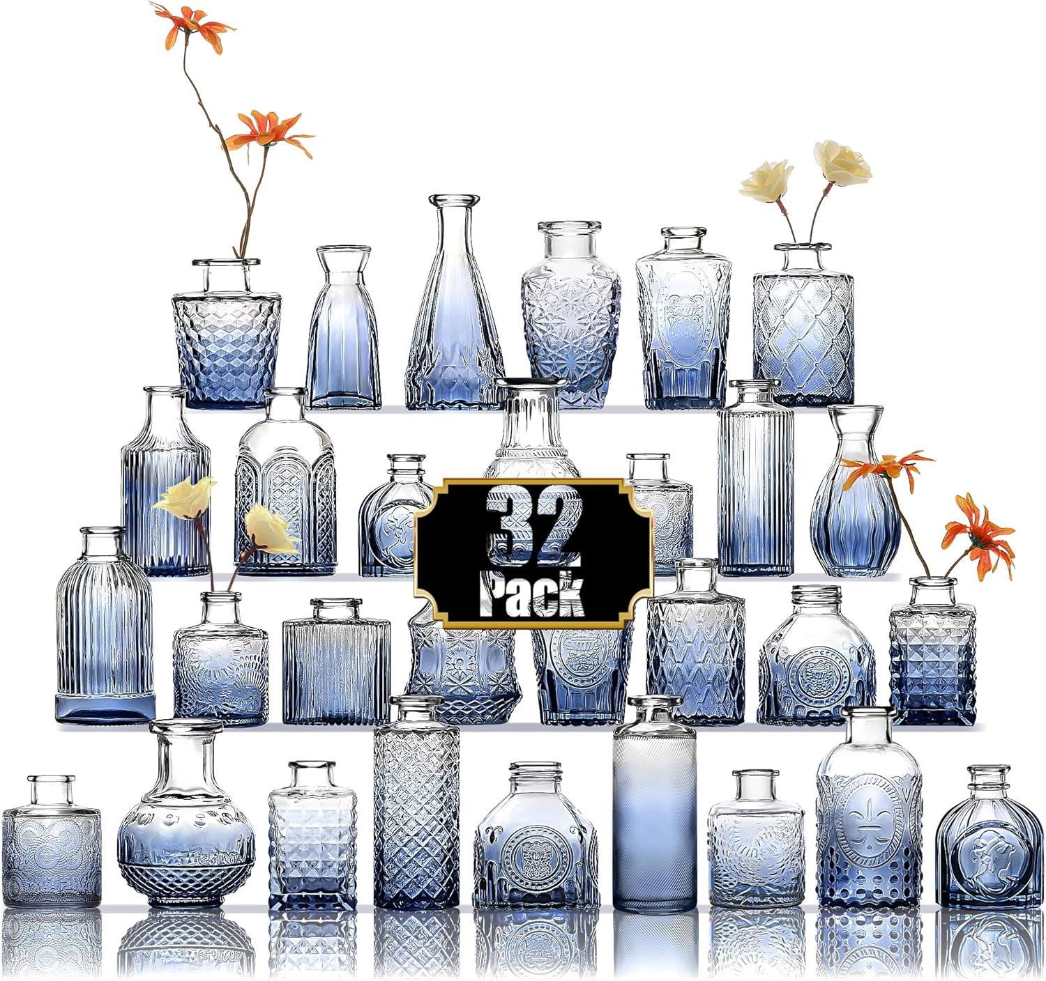 Bud Vases Set of 12, Small Glass Vases for Centerpieces, Small Flower Vases for Centerpieces, Vintage Mini Vase, Clear Bud Vase for Wedding Table Decor