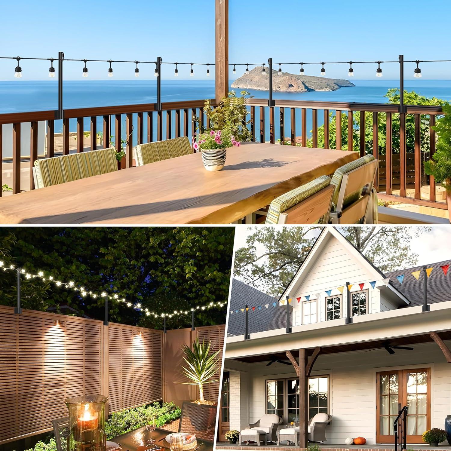 2 Pack 2.8 FT String Light Poles, Suspension Outdoor Fence Post Lights with Clip and Bracket