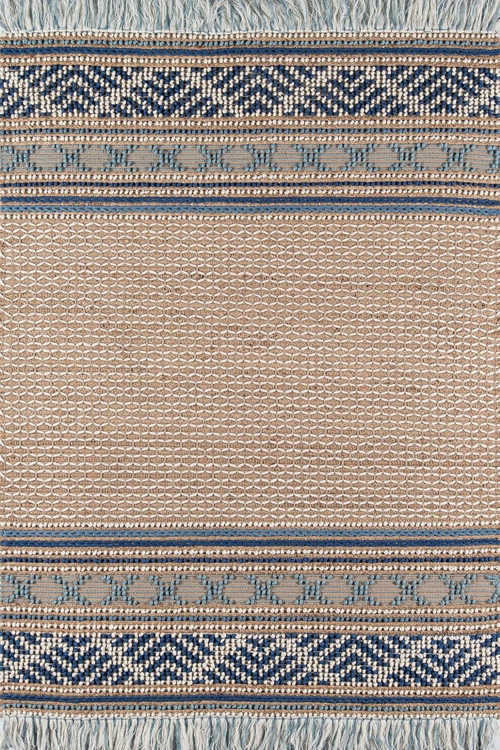 Momeni 5'x7' Esme Joel Striped Handwoven Area Rug Blue: Geometric Pattern, Wool & Jute, Low Pile, Indoor Use