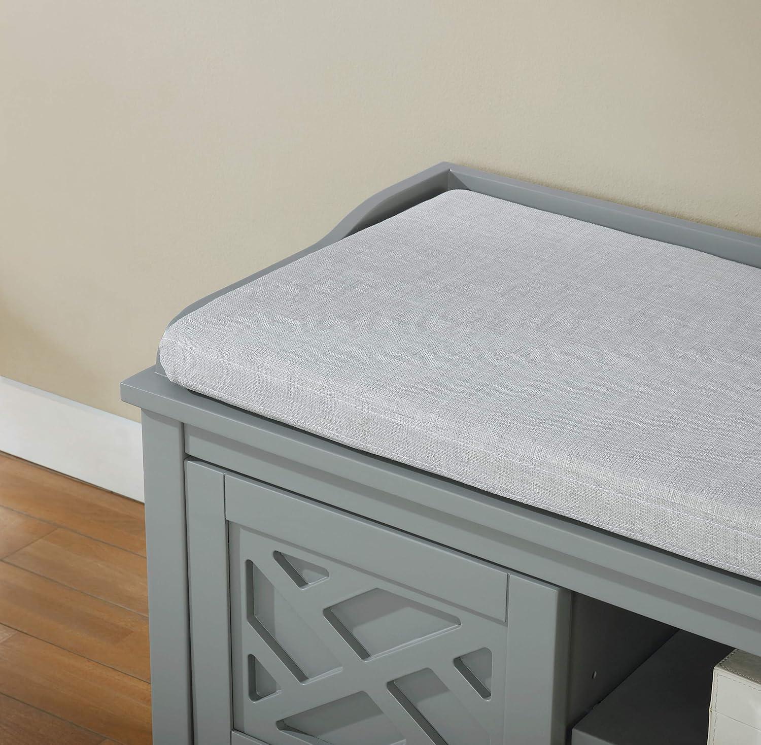 Alaterre Furniture Coventry 45 in. Pine Wood Storage Bench with Cushion, Entryway Organization & Decoration, 3 Adjustable/Removable Cubbies, Gray