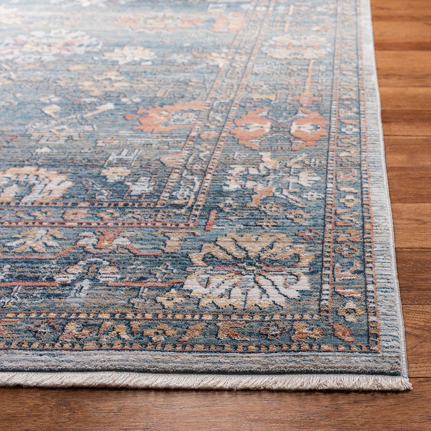 Elegant Blue & Ivory Synthetic 9' x 12' Easy-Care Area Rug