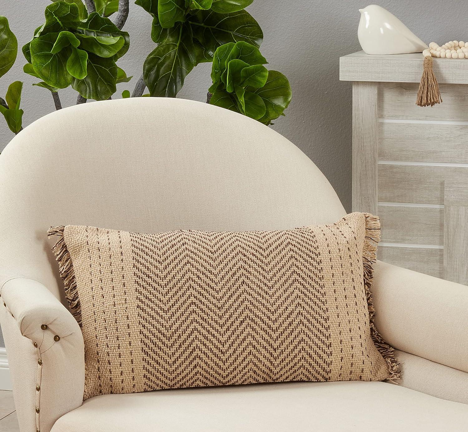 Saro Lifestyle Kantha Stitch Throw Pillow With Poly Filling, Natural, 14" x 23"