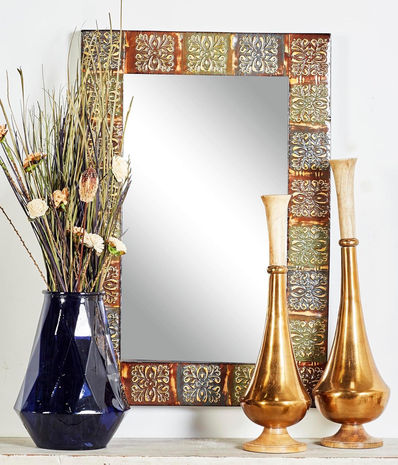 DecMode 24" x 36" Multi Colored Floral Wall Mirror with Embossed Metal