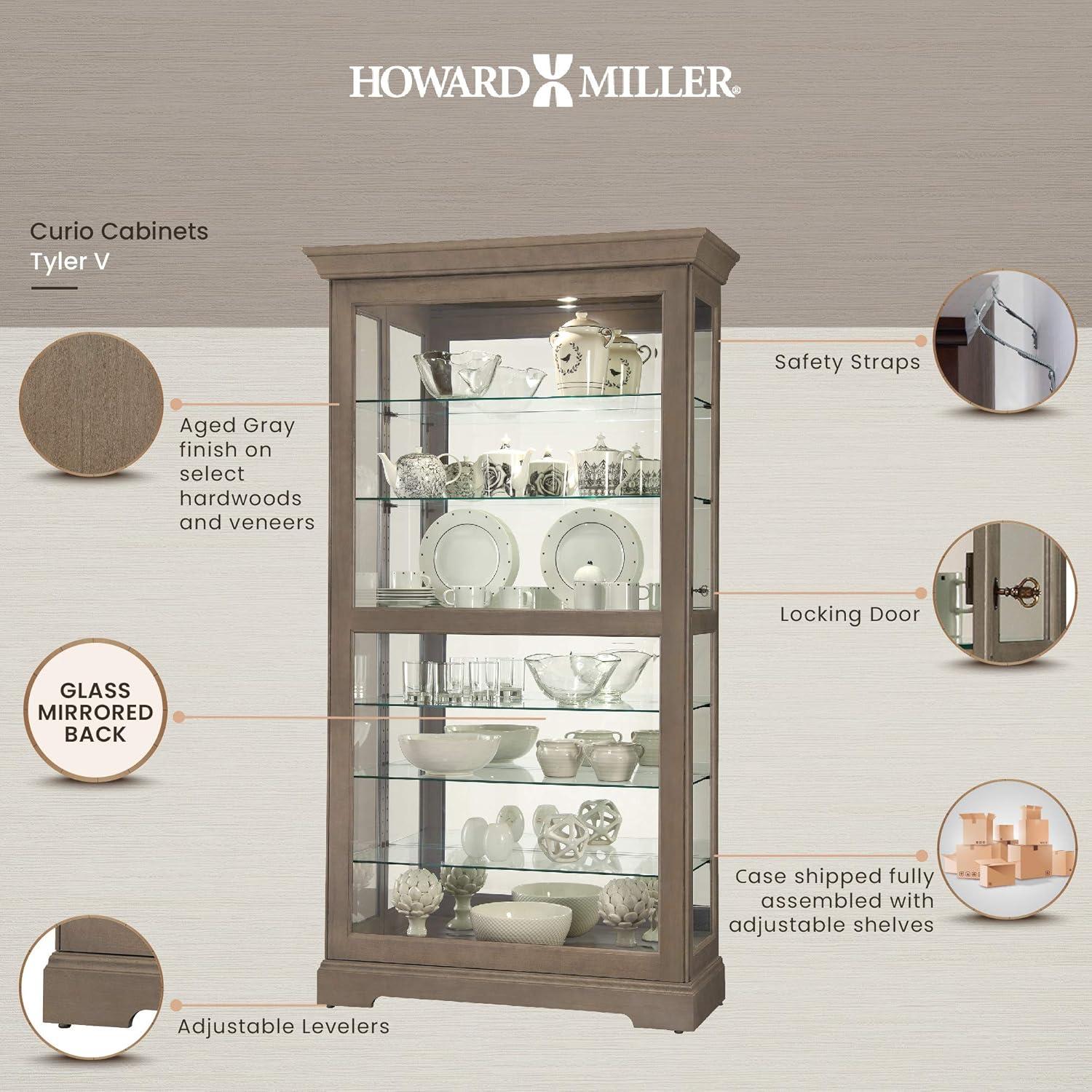 Transitional Gray-Brown Lighted Curio Cabinet with Adjustable Shelves