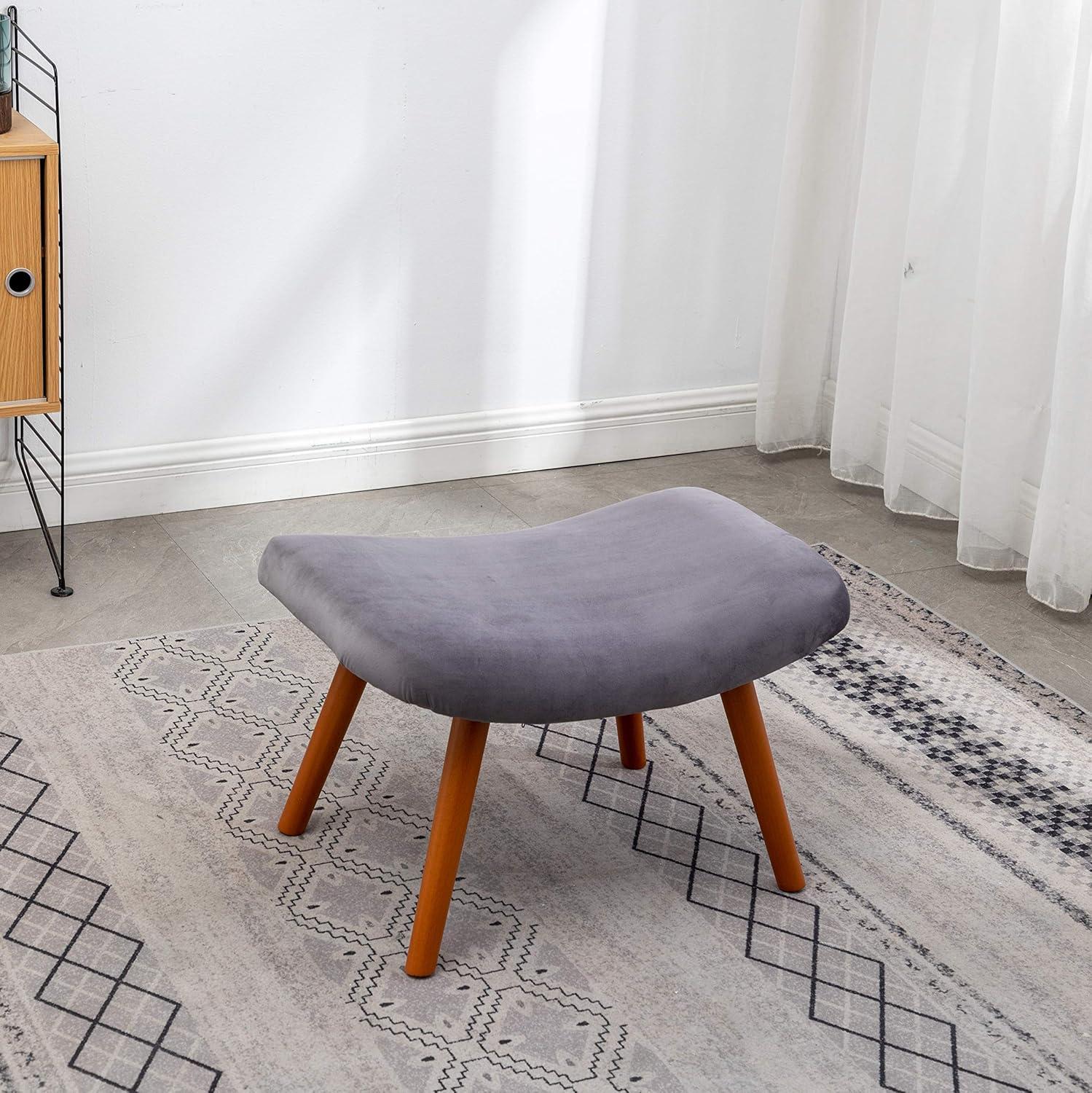 Roundhill Furniture Leiria Contemporary Silky Velvet Tufted Accent Chair with Ottoman, Blue