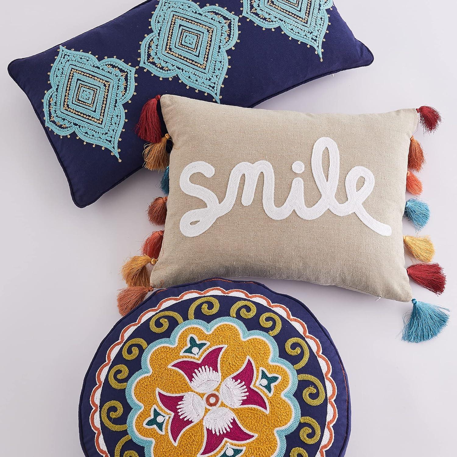 Amelie Embroidered Medallion Decorative Round Pillow - Levtex Home