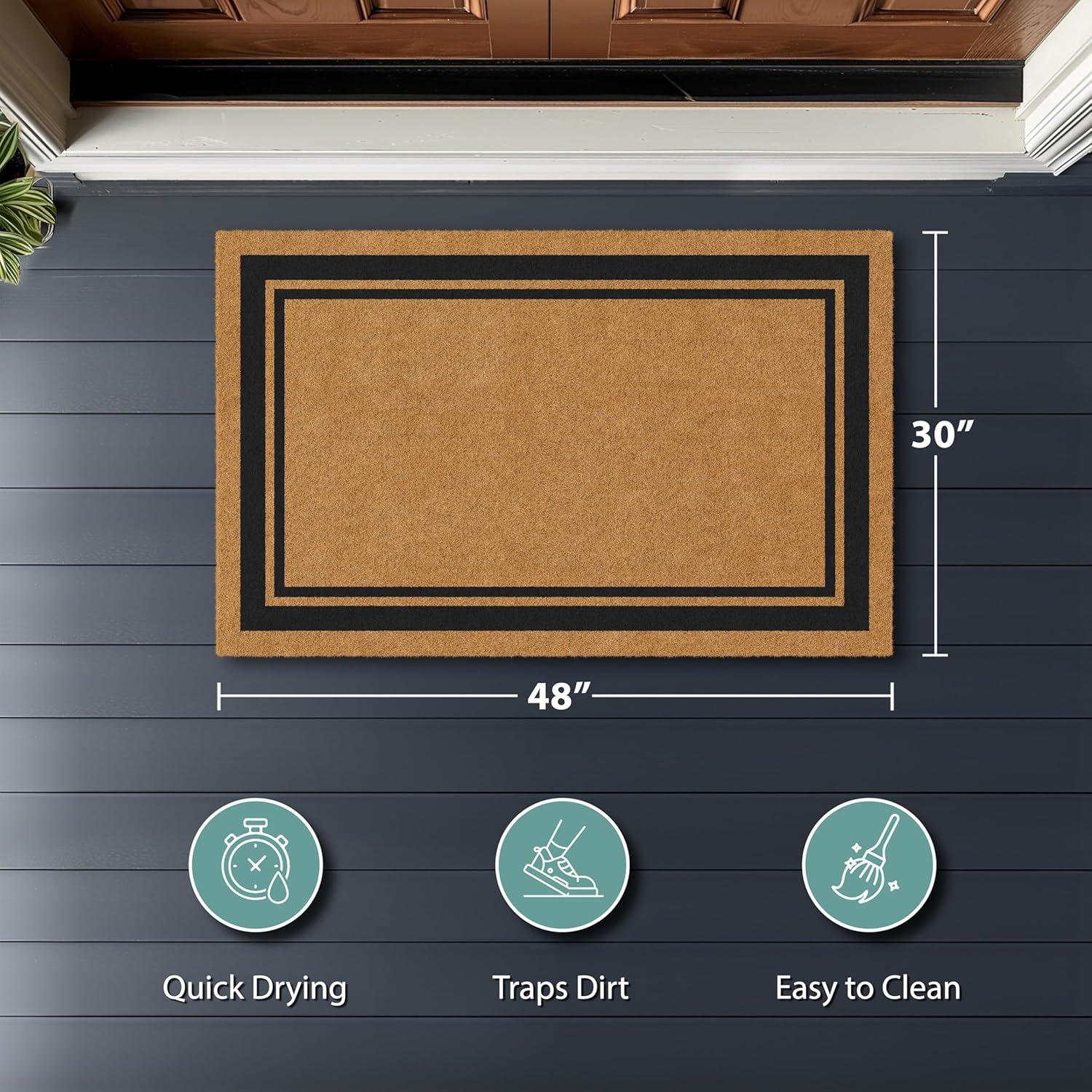 Barnyard Designs Natural Coco Coir Heavy Duty Backing Doormat - Large Cute Non-Slip Front Door Welcome Mat for Outside Entrance or Porch Entry, Brown (30x48, Border)