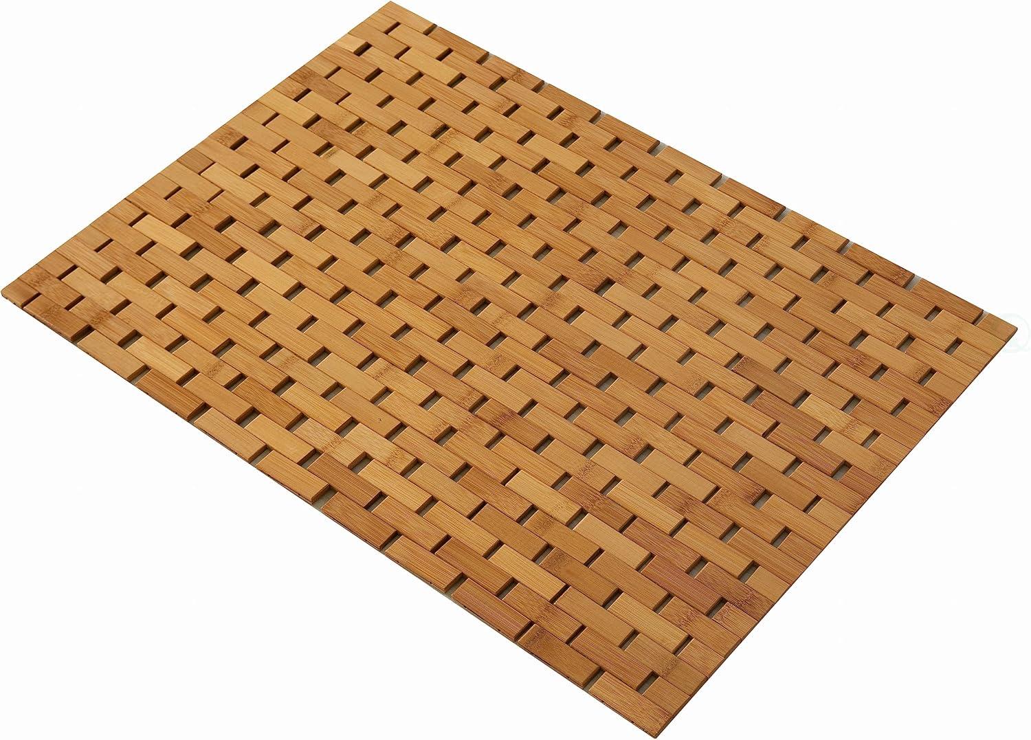 Basicwise Foldable Bamboo Bathroom Mat - Non-Slip Design for Showers, Bathtubs, Spas, and Pools - Providing Comfort, Quick Drying, Medium