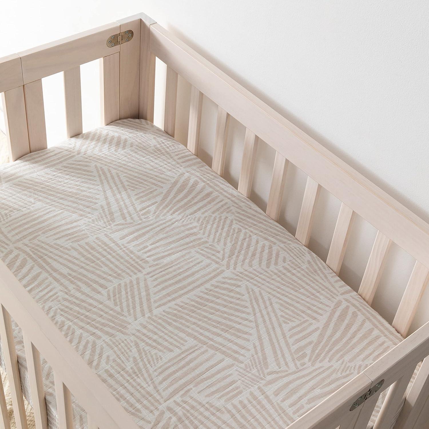 Oat Stripe Mini Crib Sheet In Muslin Cotton