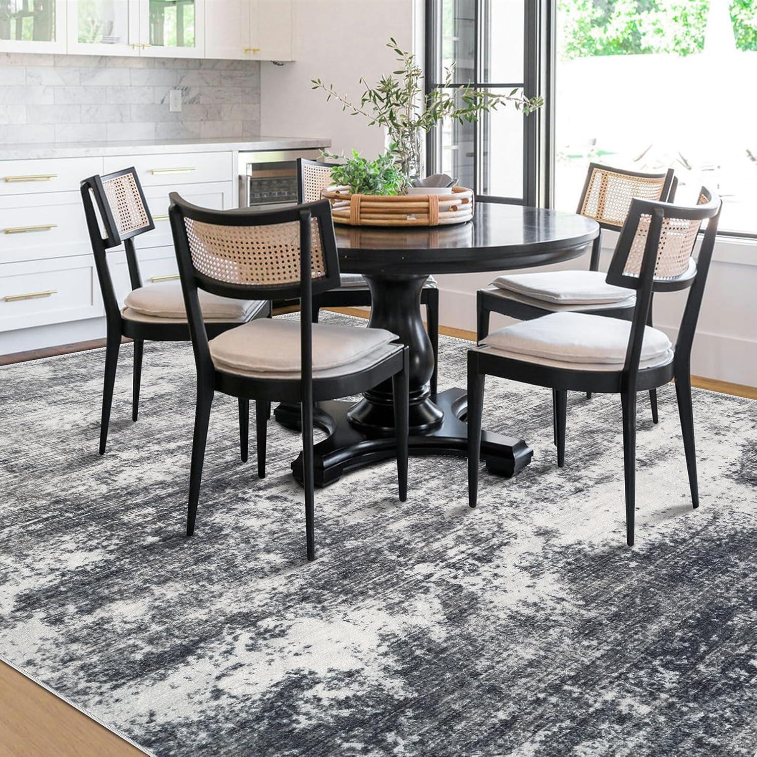 BERTHMEER 9'x12' Large Area Rugs for Living Room Bedroom Dining Room Office Farmhouse Abstract Modern Grey Rugs Washable Rugs Non-slip