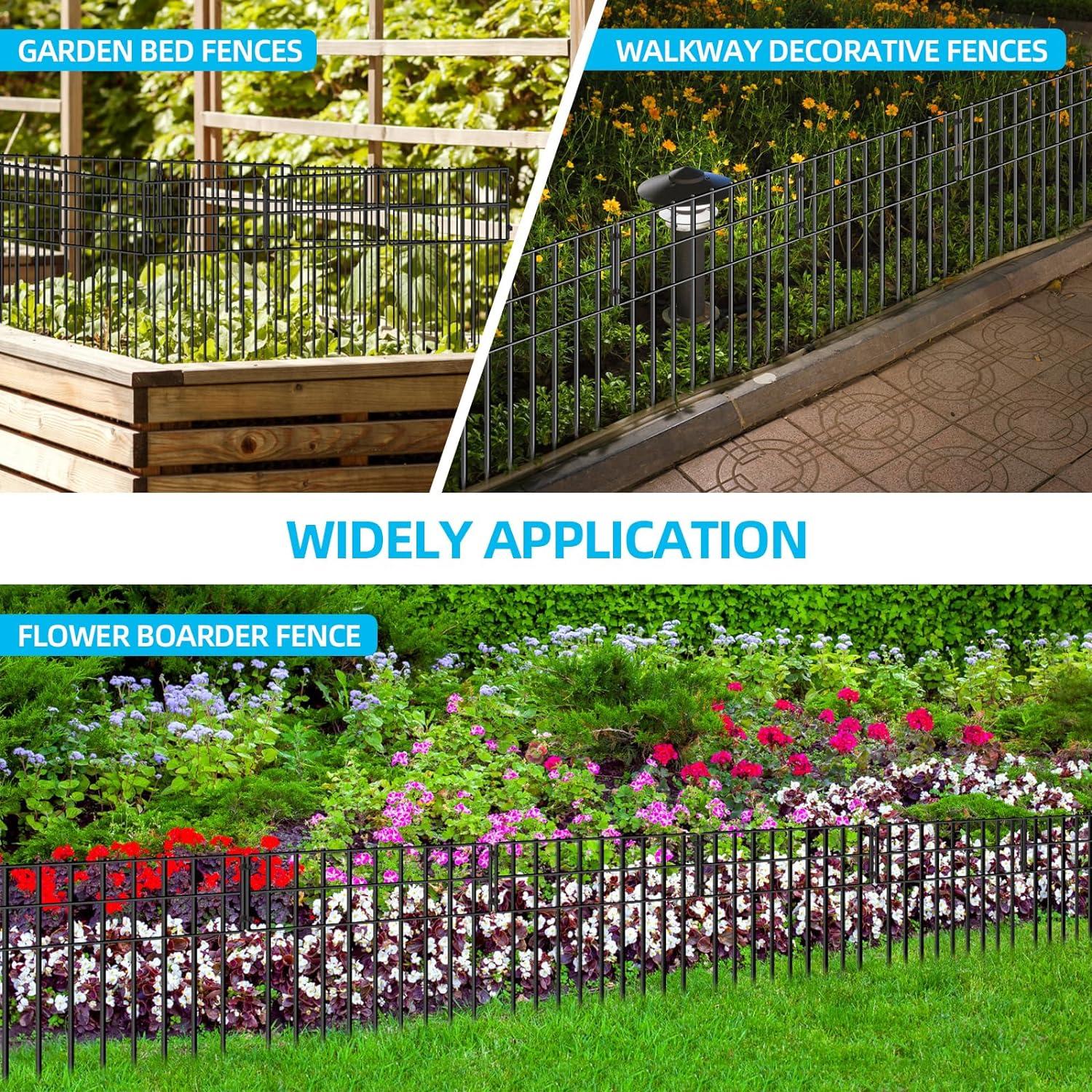 10 Panels Garden Fencing Animal Barrier, 17in (H) X 10.8ft (L) Dog Dig Fence Barrier, 1.25in Gap Rustproof Metal Stakes Decorative Garden Fence, Ground Defense Border Fence for Outdoor, Yard, Patio