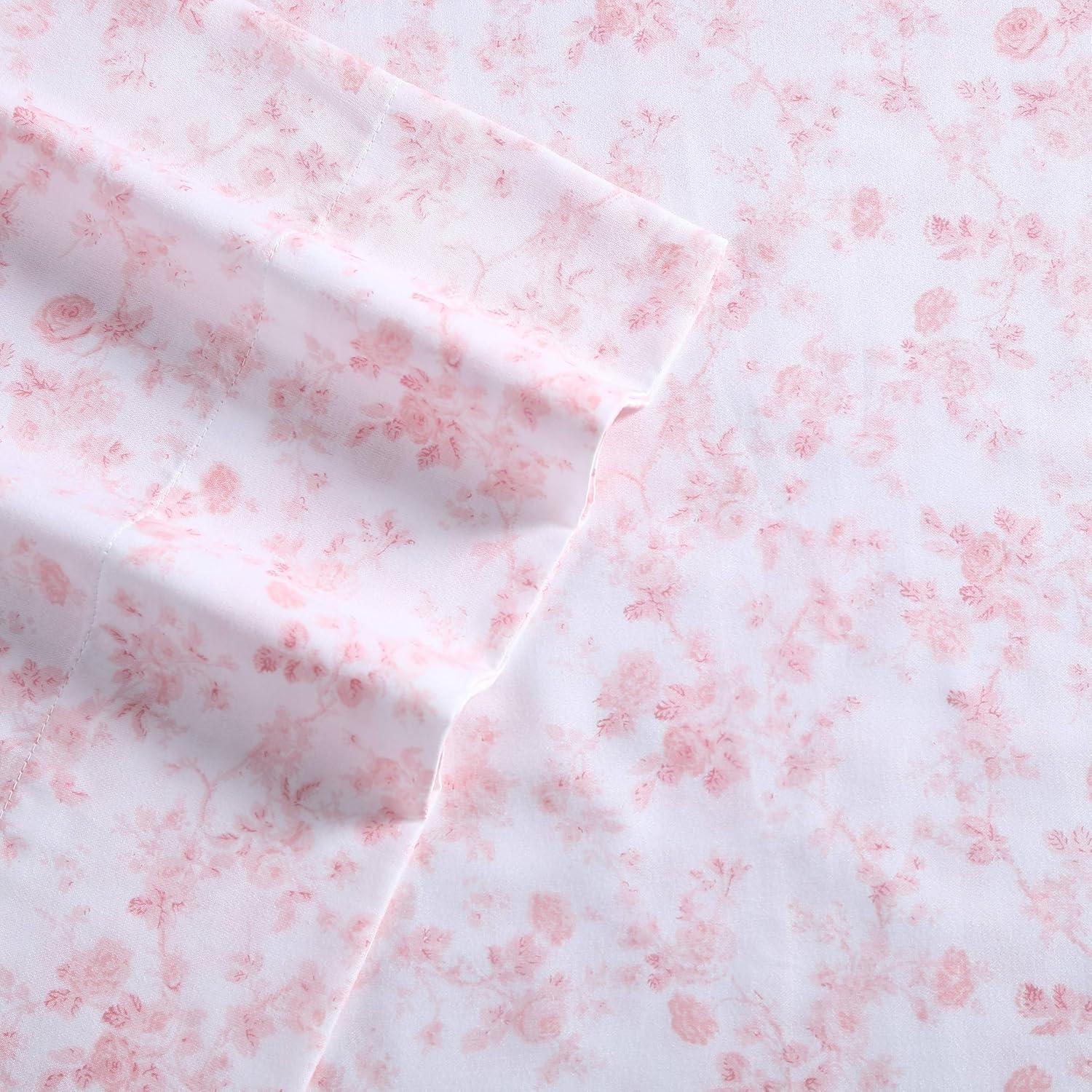 Bella Pink Floral Cotton Sateen Queen Sheet Set