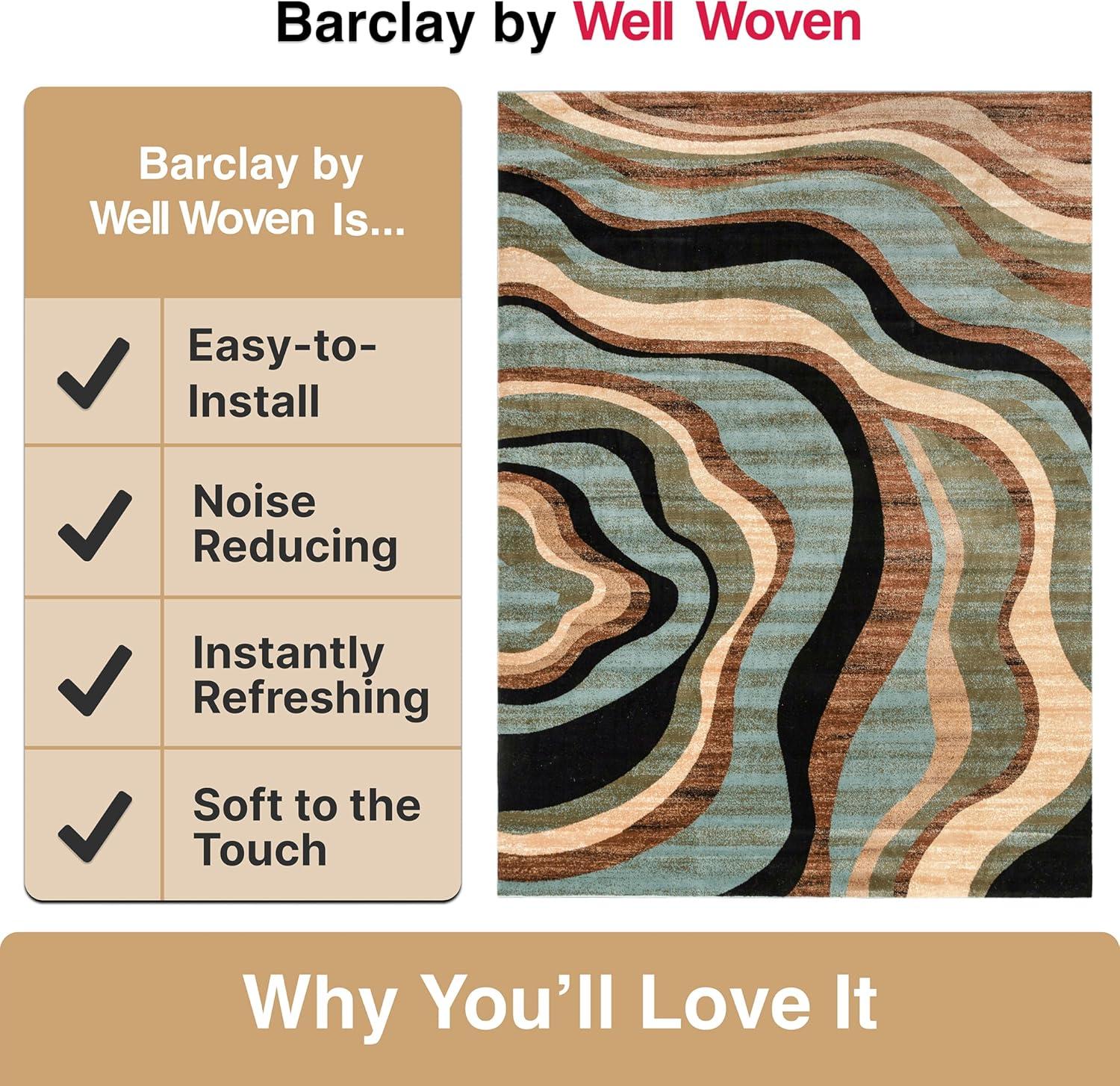 Well Woven Hudson Waves Geometric Modern Casual Abstract Contemporary Natural Lines Soft 5'3" Round Multi Blue Area Rug