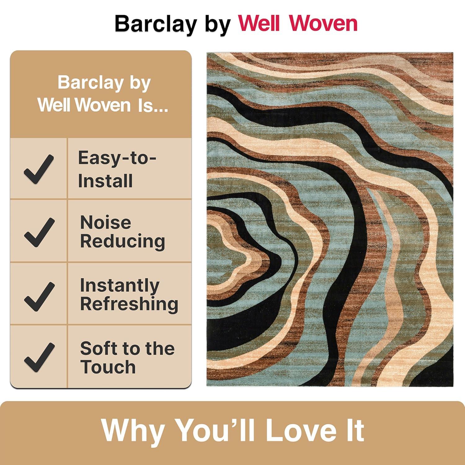 Well Woven Hudson Waves Geometric Modern Casual Abstract Contemporary Natural Lines Soft 5'3" Round Multi Blue Area Rug