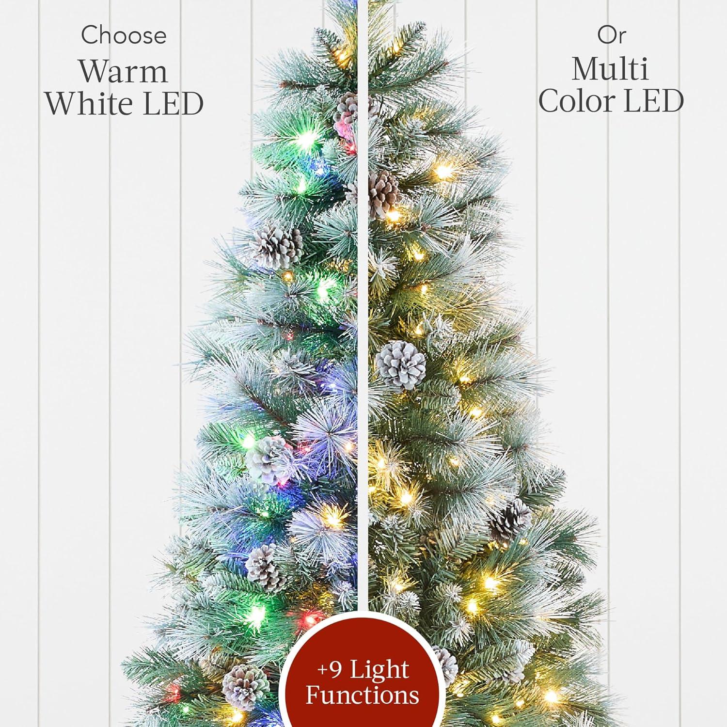 Best Choice Products Pre-Lit Artificial Scotch Pine Pencil Christmas Tree w/ LED Lights Metal Stand