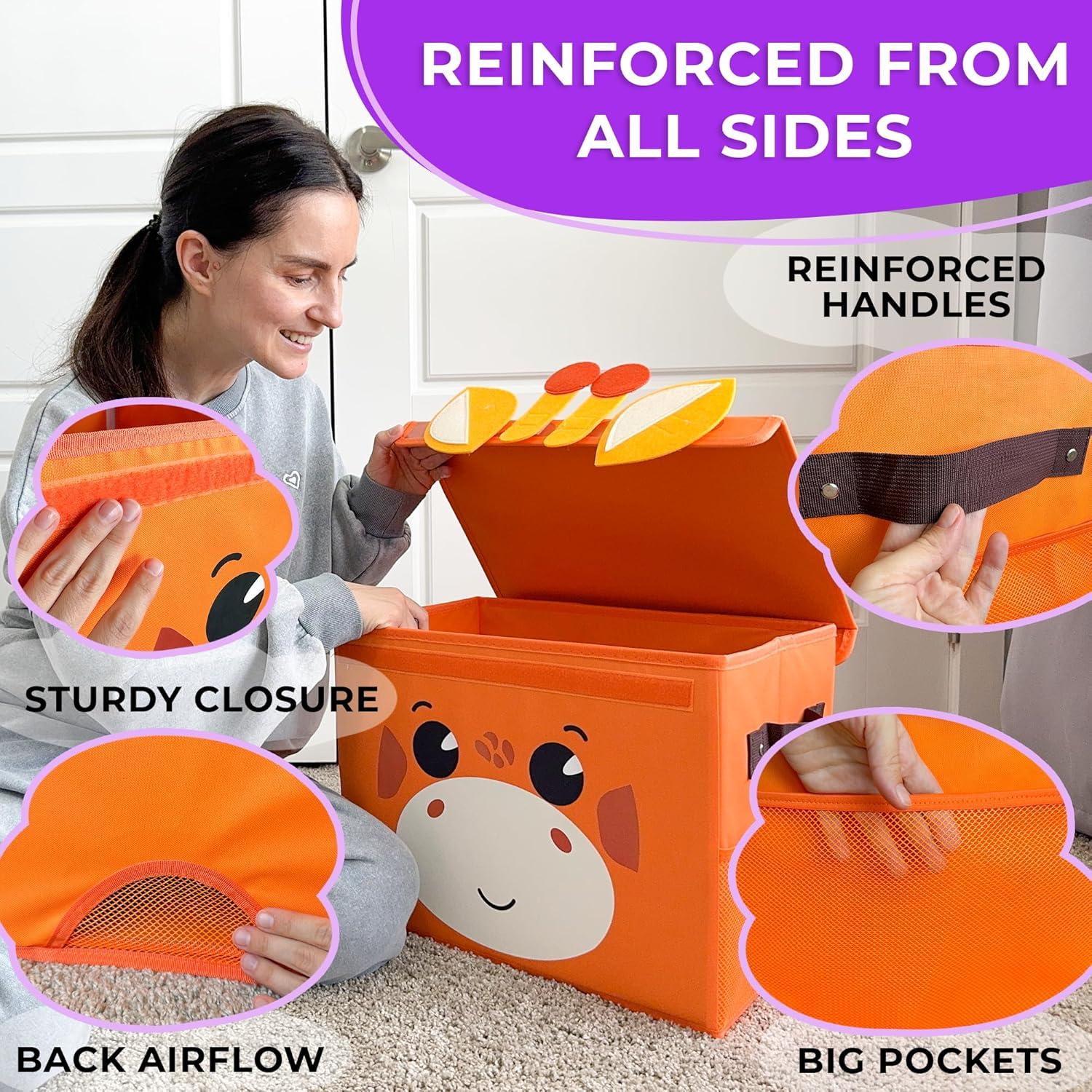 Orange Giraffe Fabric Collapsible Toy Storage Box with Handles