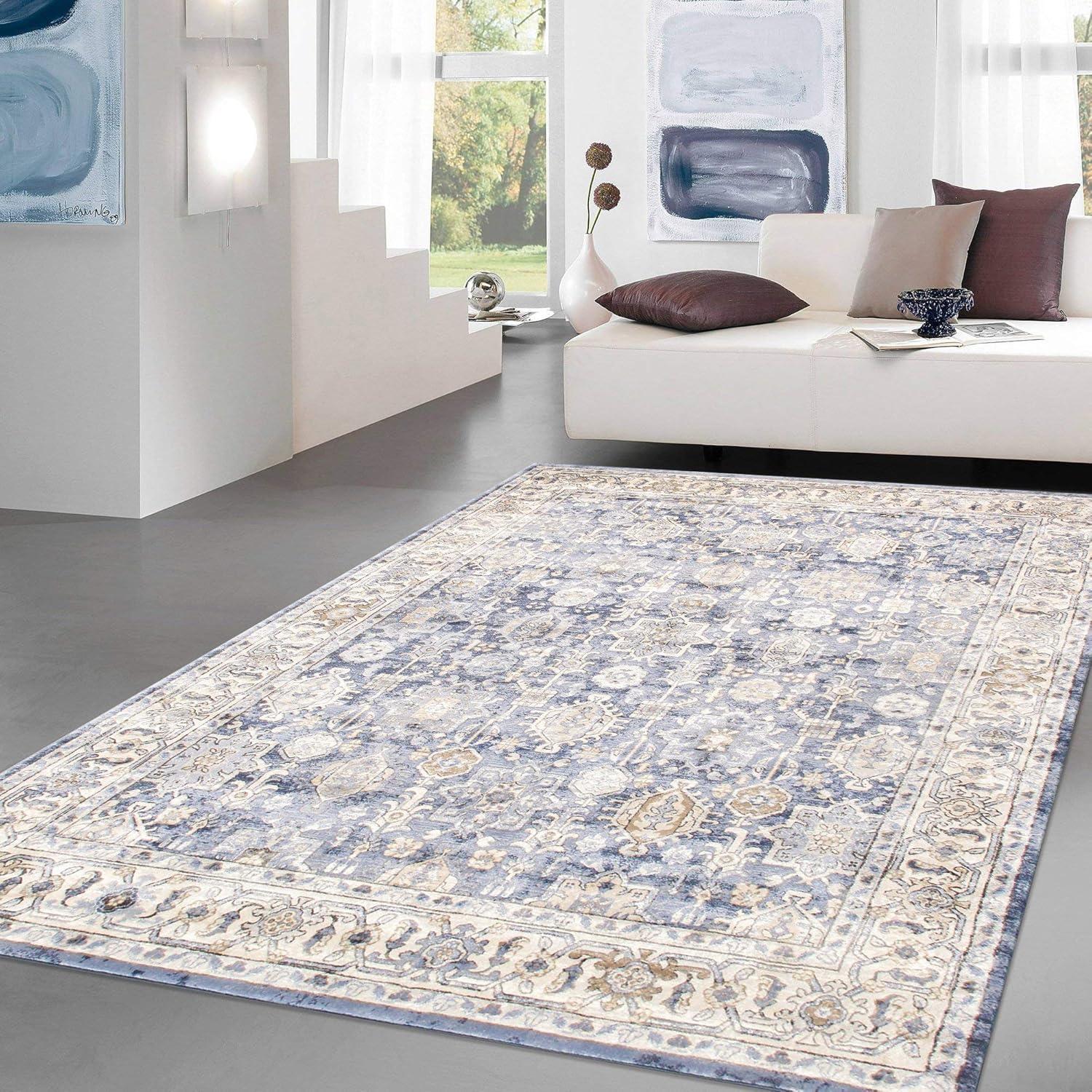 Pasargad Amadeus Power Loom Oriental Area Rug in Blue/Ivory