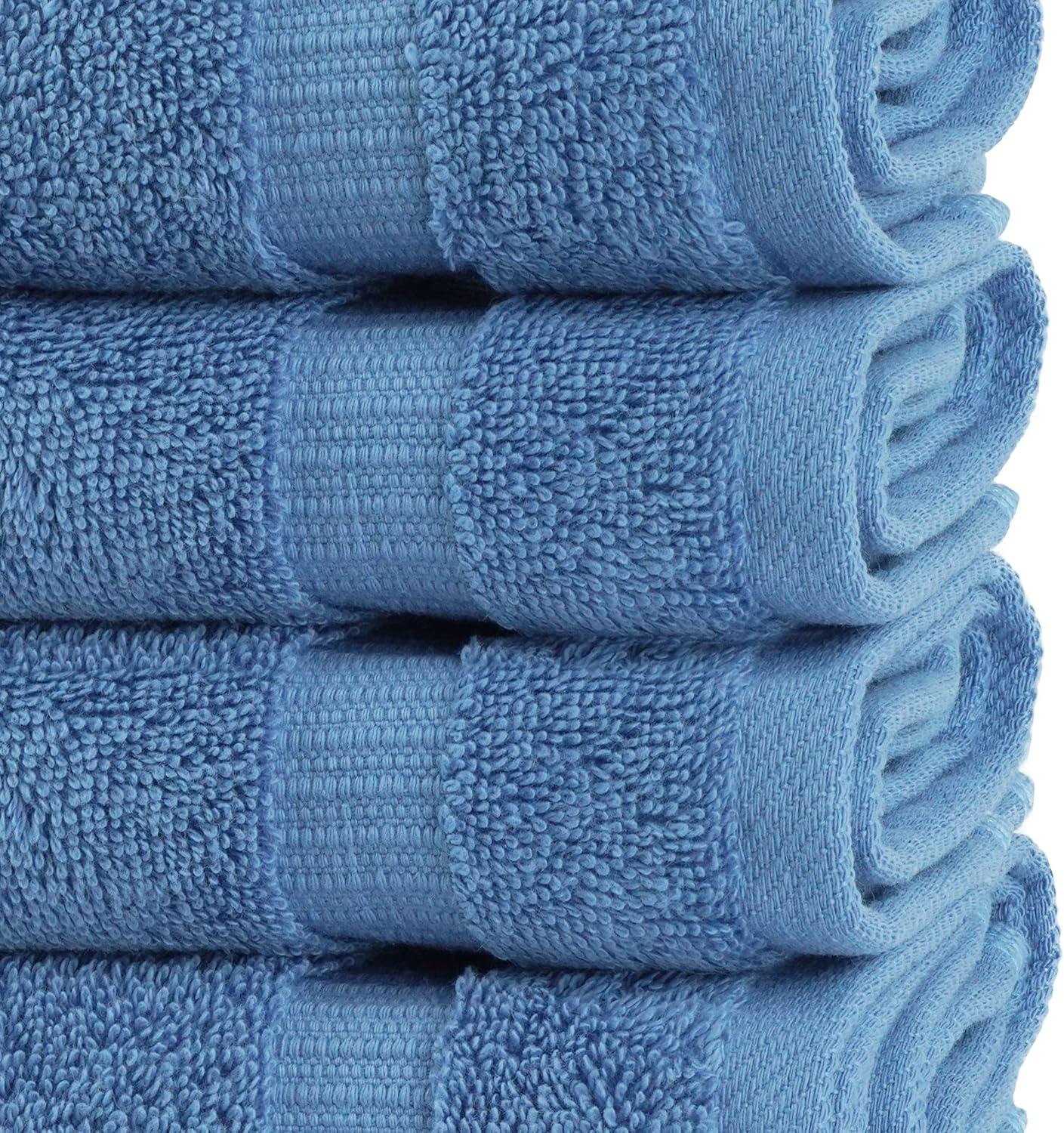 BC BARE COTTON Luxury Hotel & Spa Towel Turkish Cotton Washcloths - Dobby Border (13x13 Inches) - Set of 12 - Wedgewood