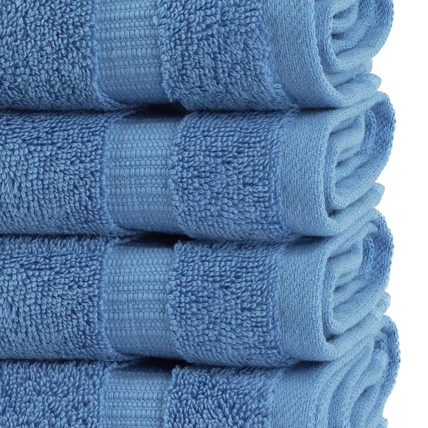 BC BARE COTTON Luxury Hotel & Spa Towel Turkish Cotton Washcloths - Dobby Border (13x13 Inches) - Set of 12 - Wedgewood