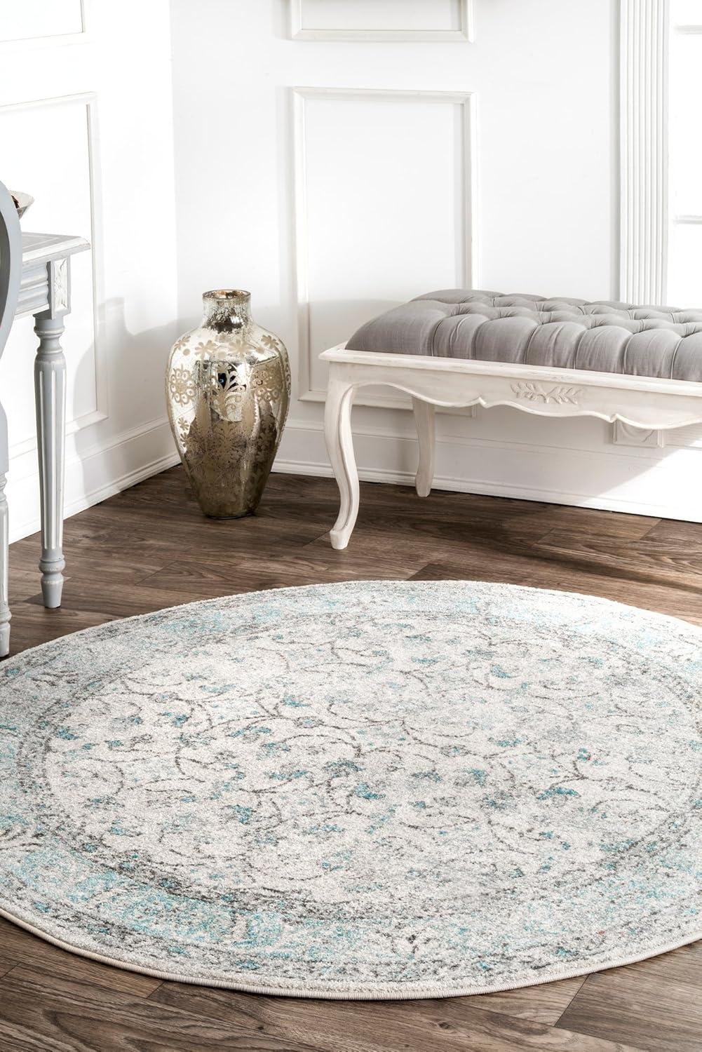 Aqua Blue Floral Synthetic 10' x 14' Area Rug