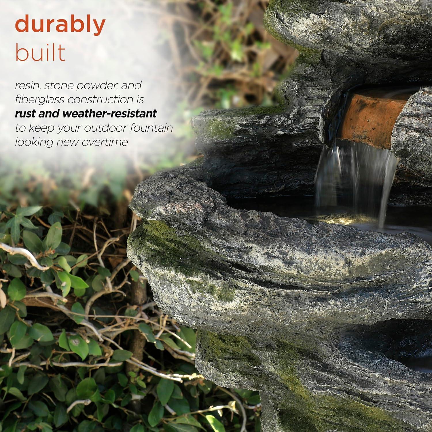 Alpine Corporation 8-Tier Rainforest Rock Water Fountain with LED Lights