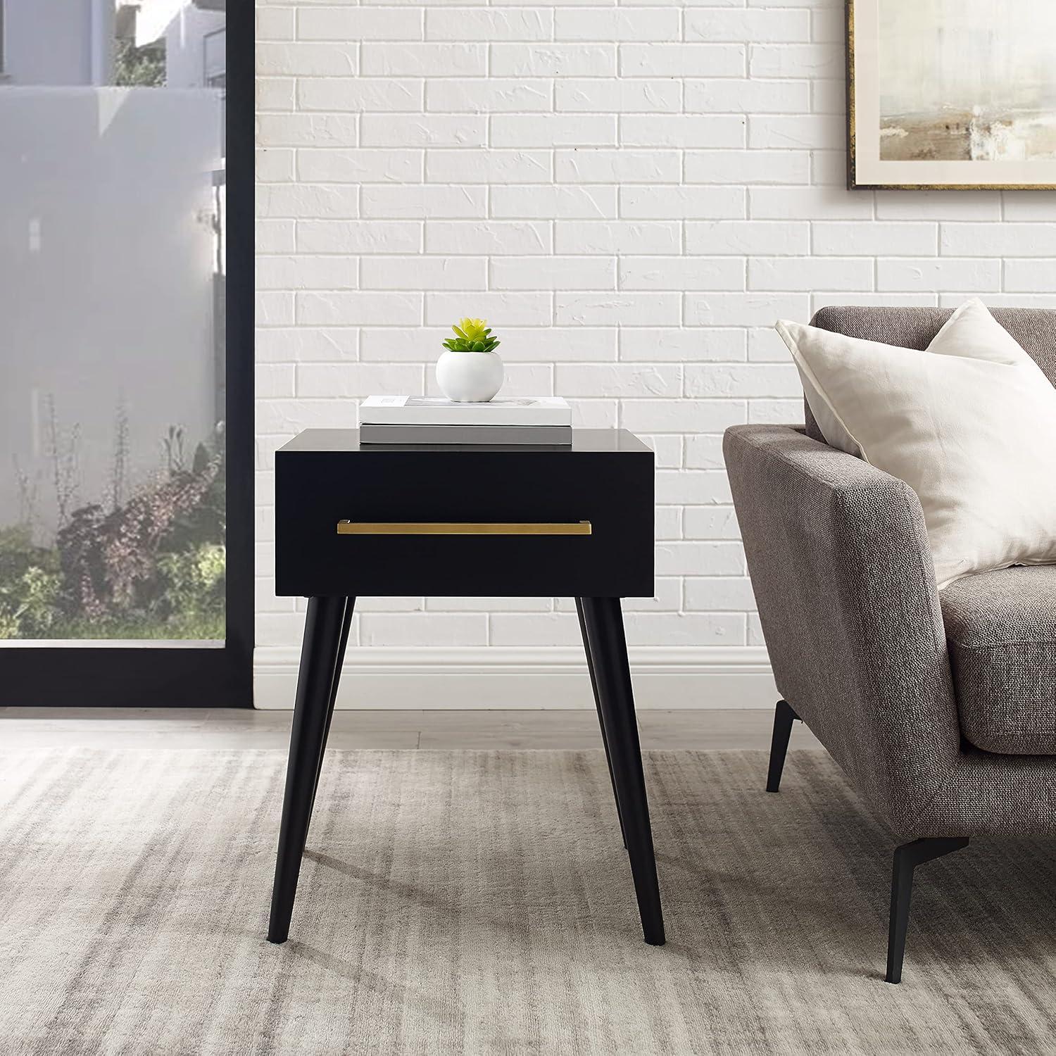 Everett End Table Matte Black - Crosley: Mid-Century Modern Design, Storage Drawer, Tapered Legs, Metal Hardware